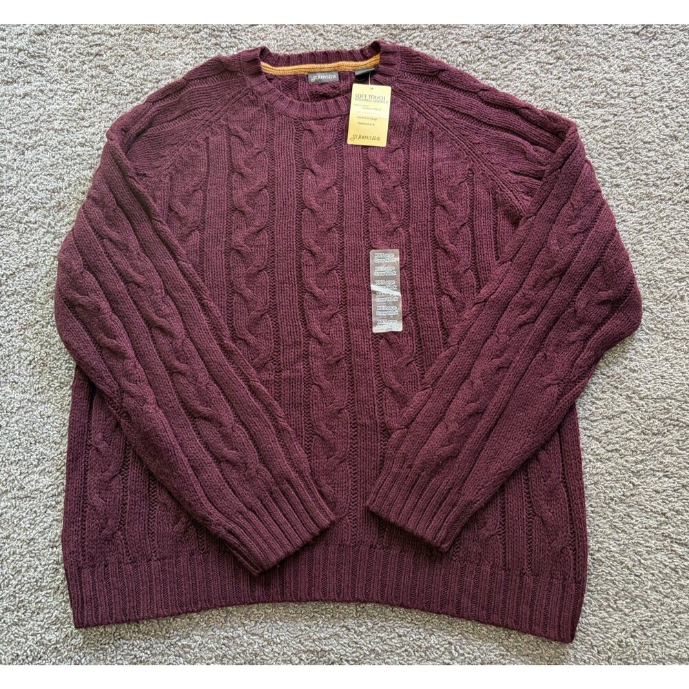 NEW Vintage St. John’s Bay Cable Knit Wool Blend Sweater Fisherman Maroon Sz 2XL
